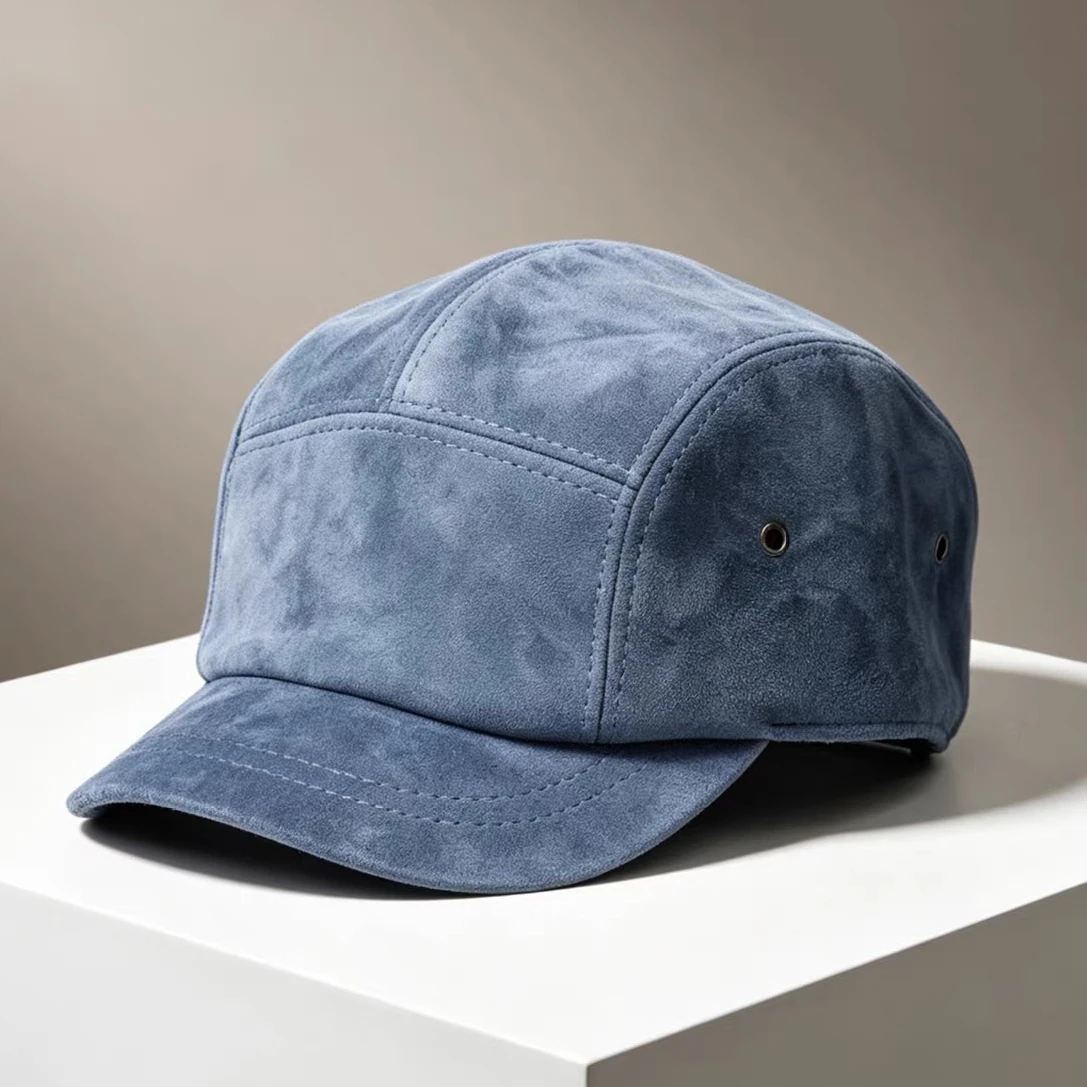 Retro Men/Women Suede Real Leather Short Eave Baseball Caps Sheepskin Men Youth Duck Tongue Dad Hats Bombe Adjustable