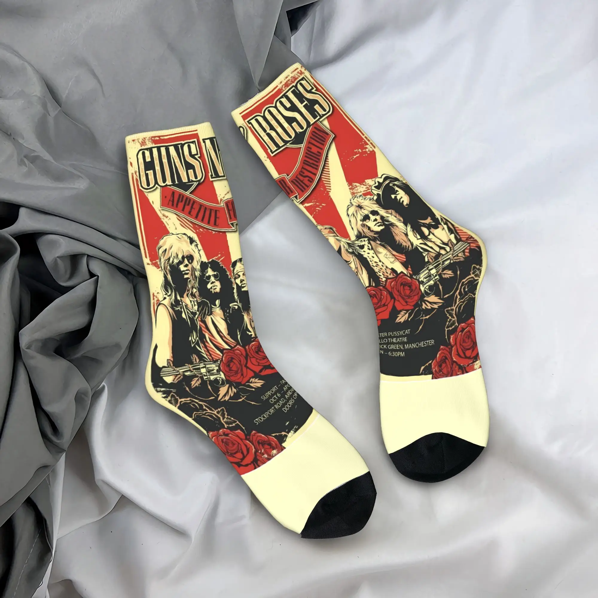 Guns N Roses Band Stockings  Pattern Gothic Socks Spring Anti Sweat Socks Adults Men Running Sports Medium Soft Socks
