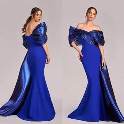 Customized Formal Dress Saudi Arabia Dearin Off-the-shoulder Trumpet Floor Length Skirts Open Back Draped Ruffle Shirred Bespoke