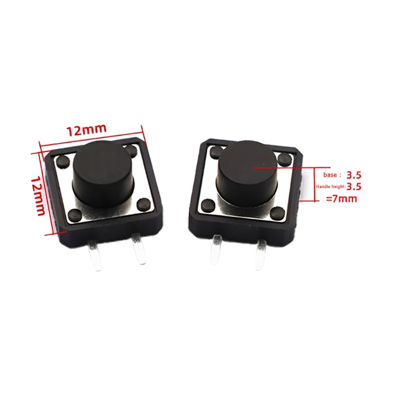 10 Stück 12x12 selbstzurückstellende (zweiseitige Stiftanschlüsse) Mikrotaster, Griffhöhe 11,0 mm, 50 mA, DC 12V, horizontale Tastschalter – Detail 5