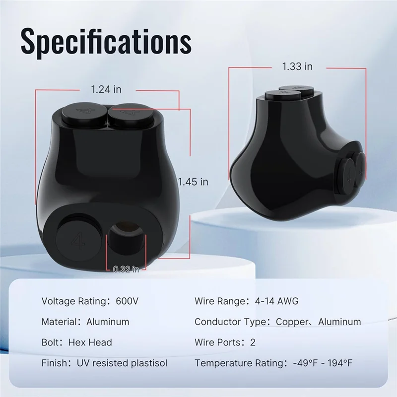 

ABDJ-4-14 AWG Aluminum To Copper Wire Connectors 2 Port Insulated Multi Tap 5 Pack Single-Sided Entry