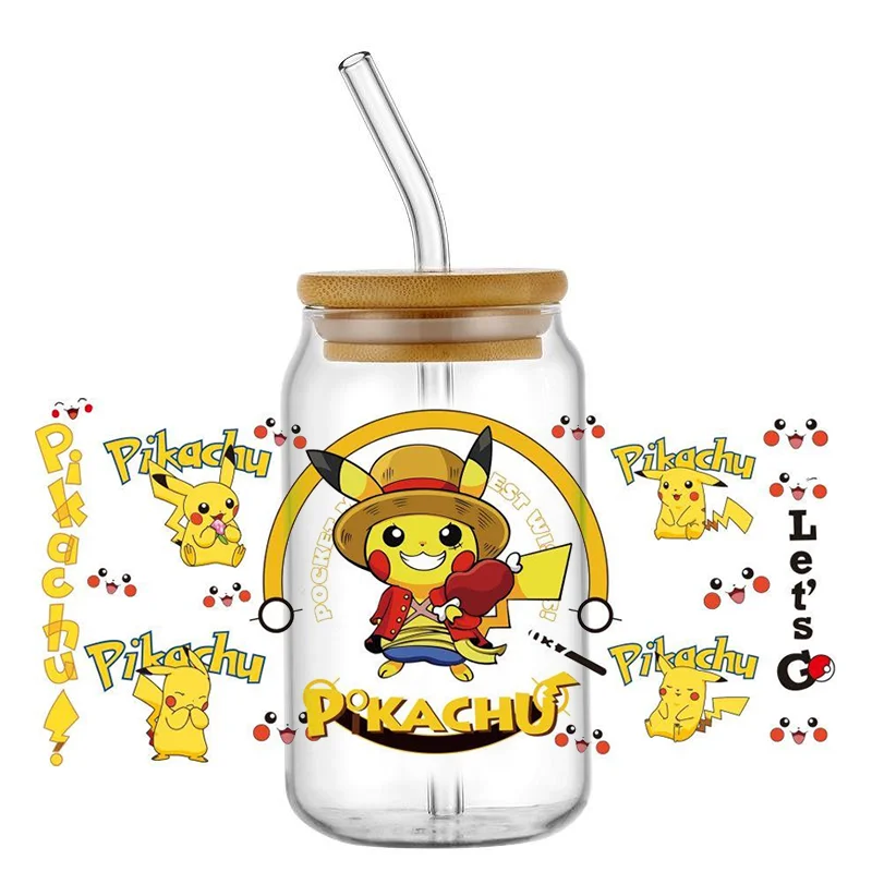 Miniso Cartoon Pokemon Mix UV DTF Transfer Glass Sticker Waterproof Transfers Decals For 16oz Glass Cup Wrap Stickers