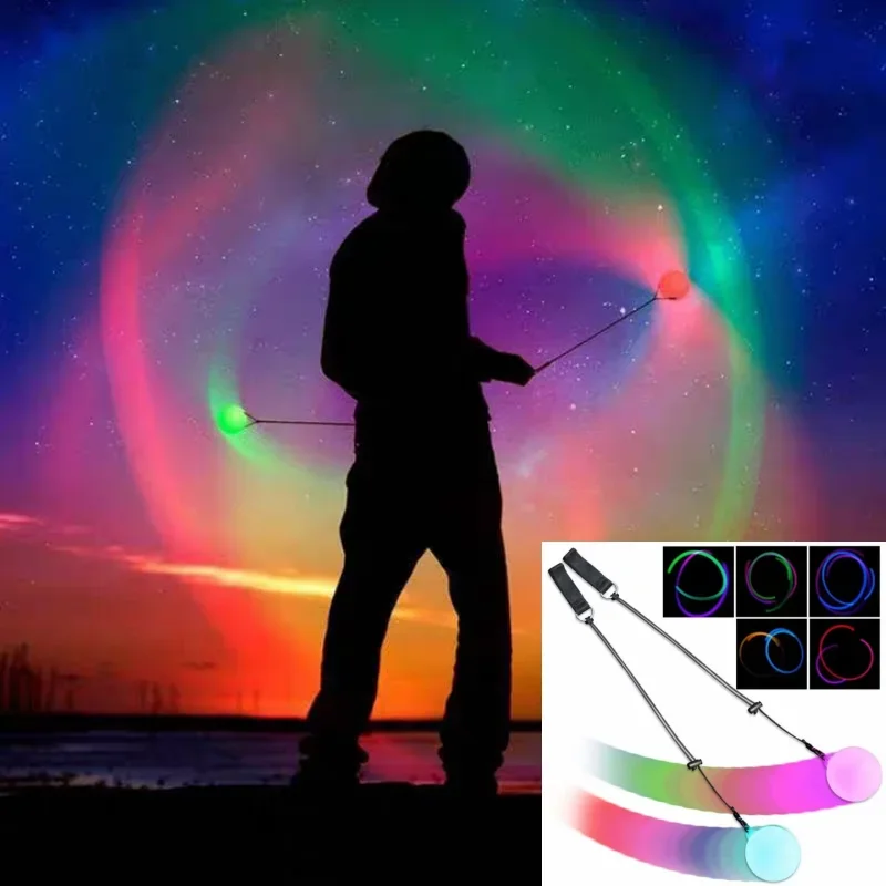 LED Poi Prop 2 Pack Colorful Luminous Belly Dance Ball Stage Performance Light Fitness Halloween Christmas Party - view 4