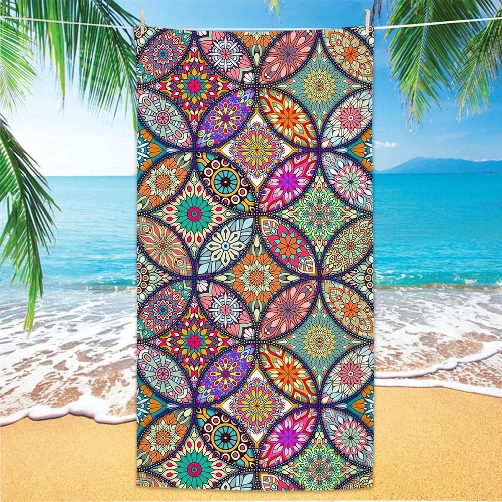 Summer Boho Beach Towel Women Men Microfiber Quick Dry Bath Towels One Side Printed Beach Cover Sand Free Portable Travel Towel