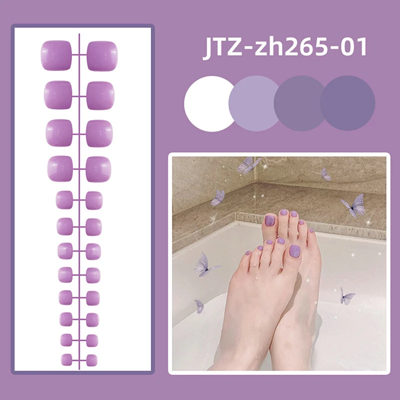 24 قطعة من ملصقات أظافر القدم البسيطة بلون سادة، ملصق كامل لأظافر القدم، ملصقات أظافر بسيطة قابلة للإزالة
