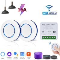 16A Tuya Smart Switch RF433+WiFi Relay Receiver Mini Wireless Panel Switch Remote Control  Alexa Google Home For Led Lamp