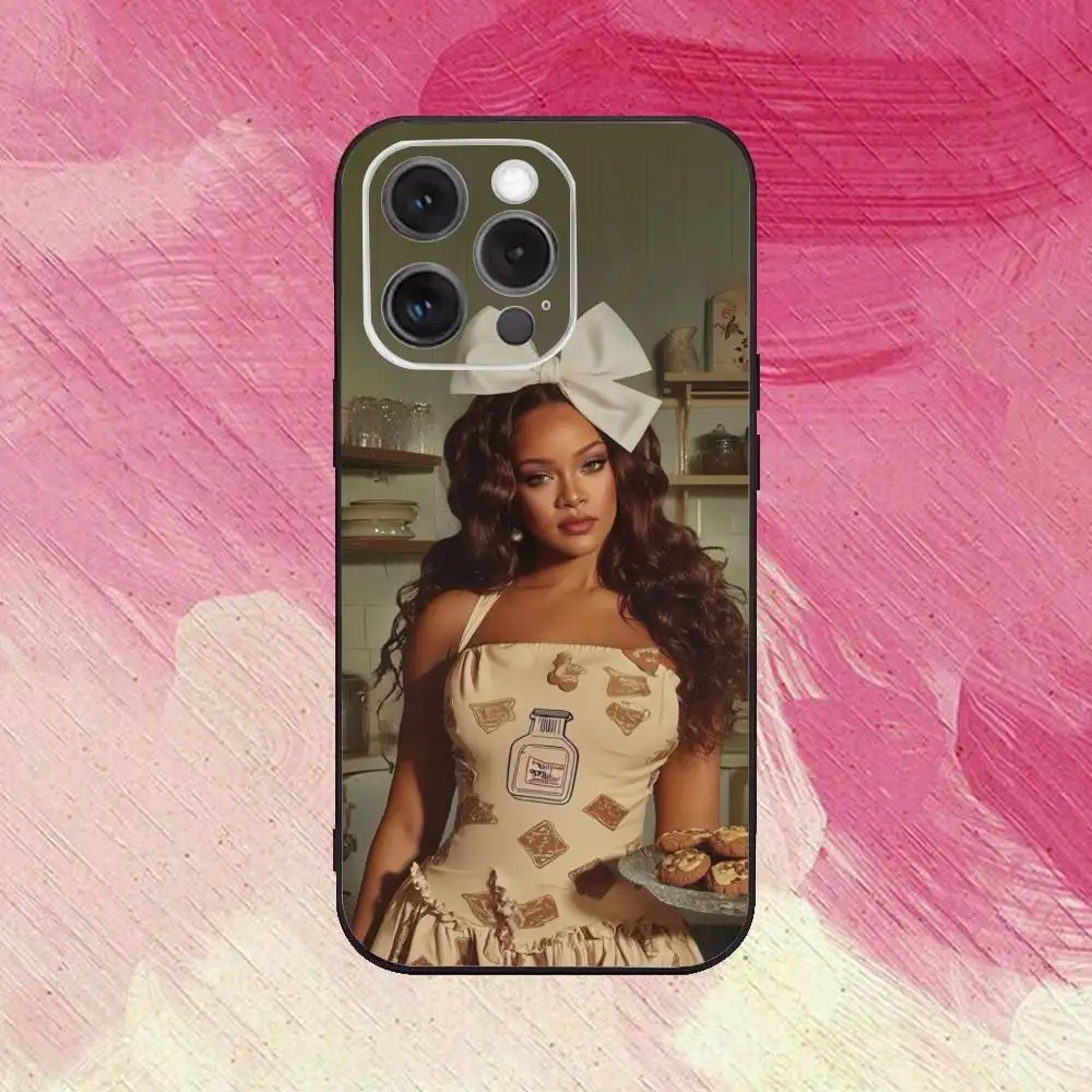 حافظة هاتف هوت سينجر R-Rihannas لهاتف آيفون 17,16,15,14,13,12,11 Plus,Pro Max غطاء أسود ناعم #4