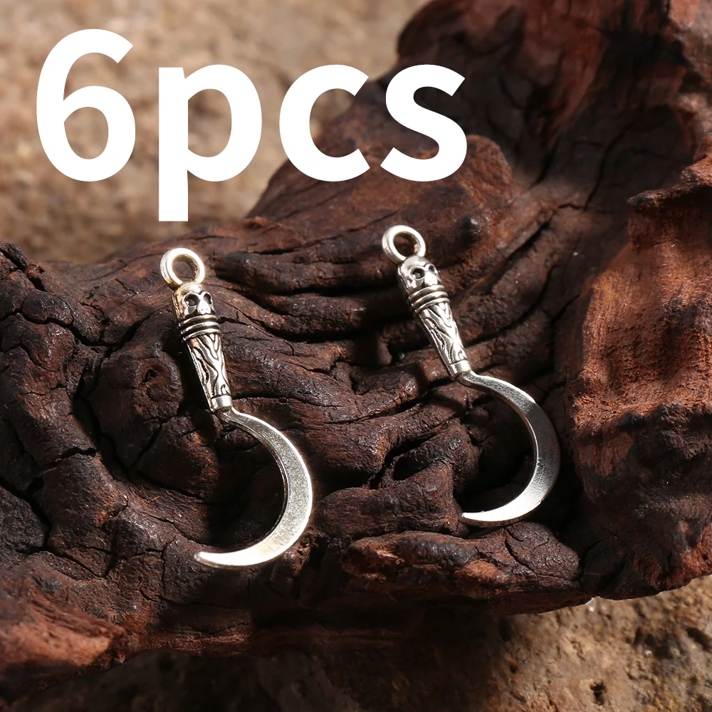 6-Piece Set of Skull Crescent Hooks for DIY Handmade Pendants, Vintage Patterned Crescent-Shaped Accessories, Suitable for DIY Bracelets, Necklaces, Earrings, and Pendants, Handmade Beaded Decoration Accessories