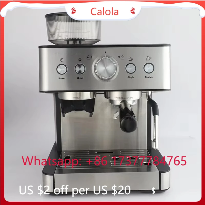 Stainless Steel Espresso Coffee Maker with Grinder – High Quality, Easy to Clean for Quick Home Coffee-making