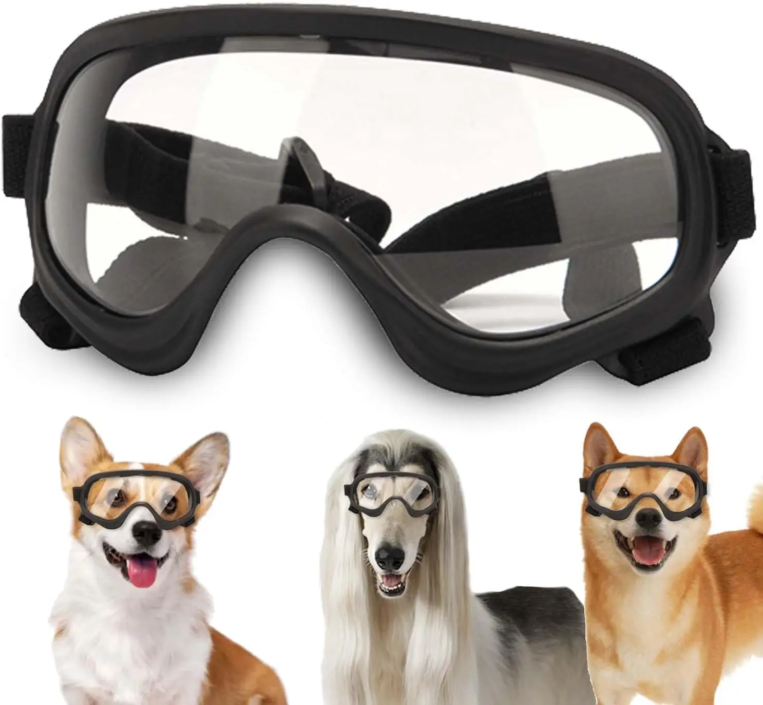 Dog Sunglasses Doggles Anti-UV Protection Pet Sunglasses Adjustable Strap Driving Bike Riding Hiking Swimming Wind Dust Fog