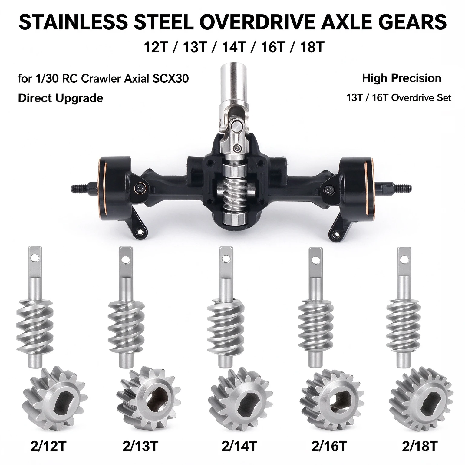 Stainless Steel Overdrive Differential Axle Gears 12T 13T 14T 16T 18T Durable for 1/30 RC Crawler Axial SCX30 Upgrade Parts