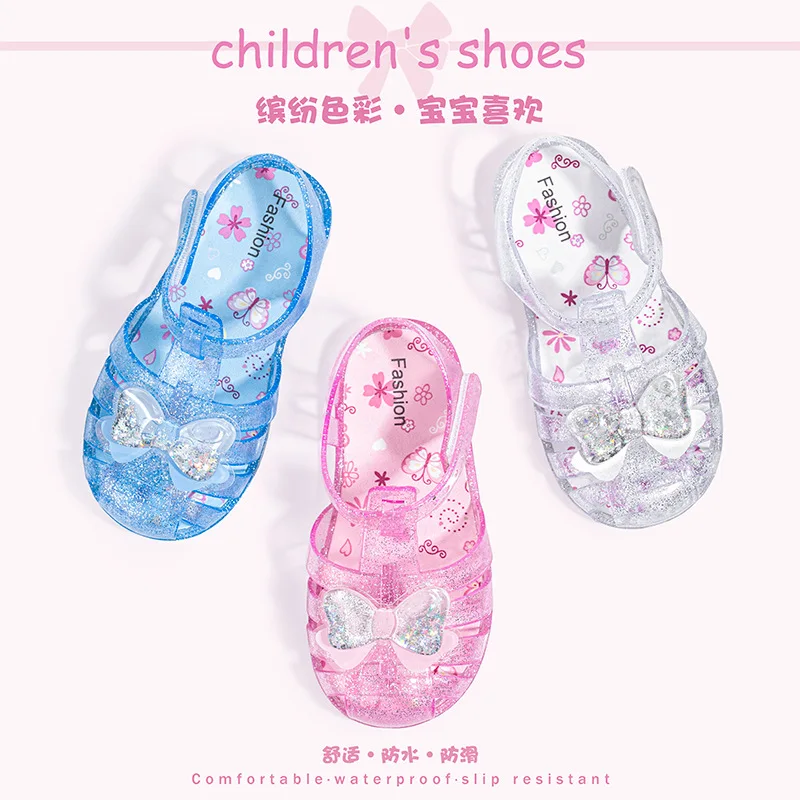 Туфли 2026 Summer New Kids Sandals Comfort Anti Slip Child Beach Shoes Cute Versatile Girls' Bow Sandals Сандалии Для Девочек