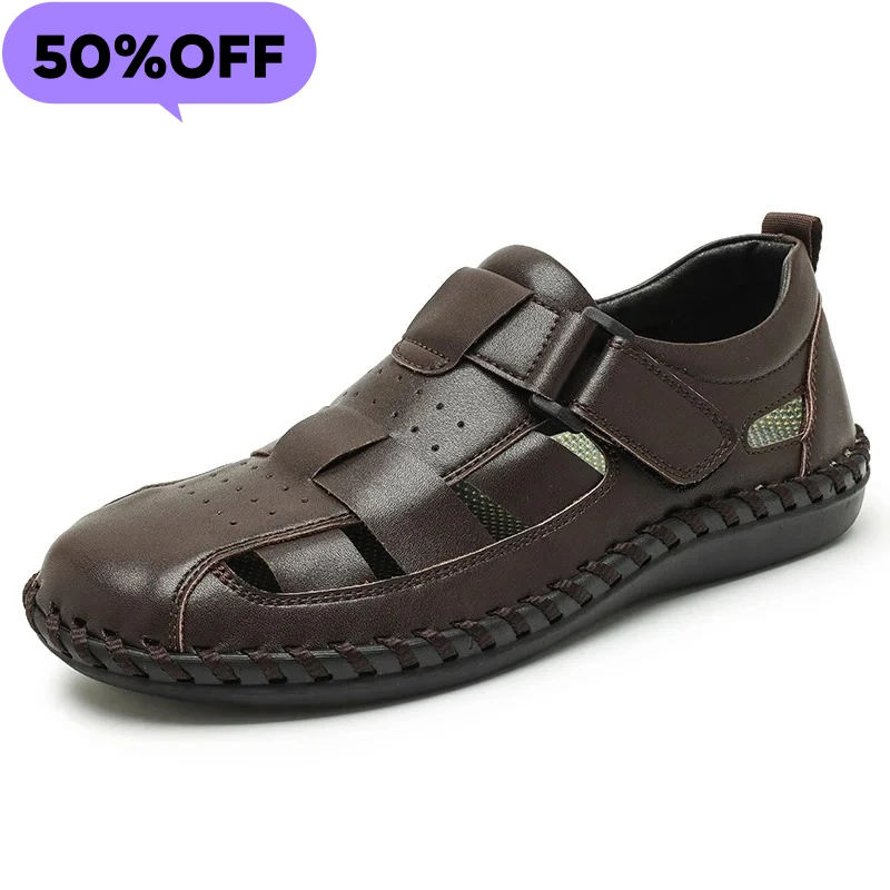 

Leather Sandals Baotou 2026 Summer New Genuine Leather Breathable Hollow Porous Shoes Men's Tendon Soft Bottom Middle-Aged Dad