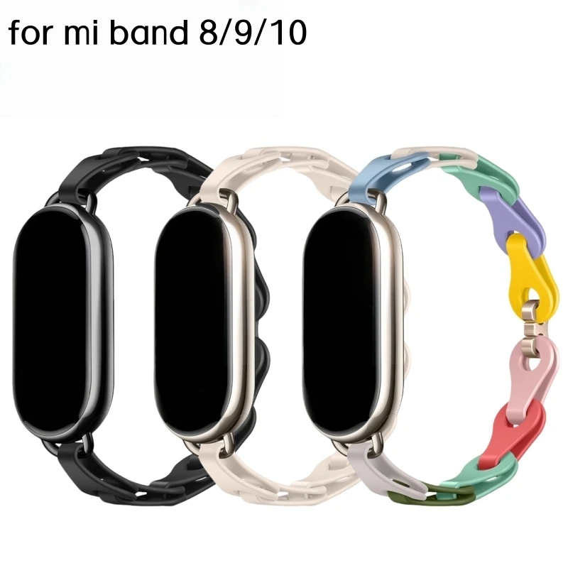 Neuestes Silikonarmband für Xiaomi Mi Band 10 9 8, modisches Metallkettenarmband für Miband 8 9 10 NFC Smart Ersatzarmband