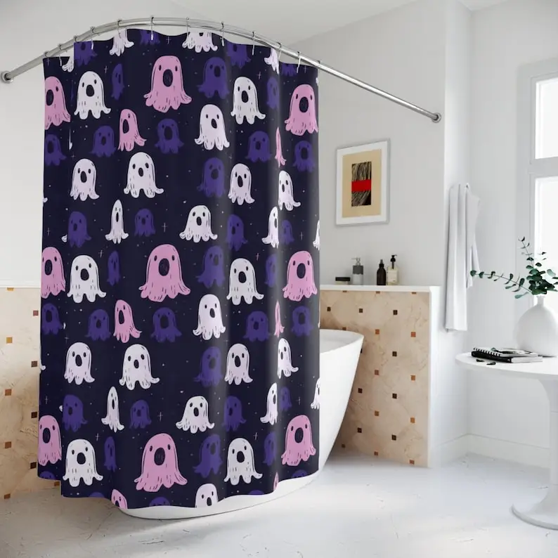 

Purple Ghosts Shower Curtain: Fun Halloween Bathroom Decor