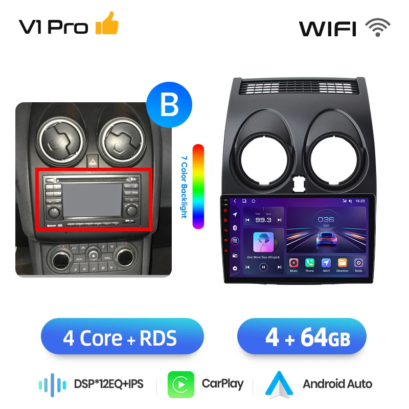 Junsun draadloze CarPlay Android Auto autoradio voor Nissan Qashqai (J10) 2006-2013 met ingebouwde koelventilator, Android GPS navigatie, multimediaspeler, WiFi, DSP, RDS, BT, SWC, IPS touchscreen,