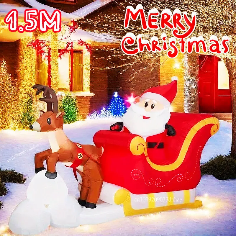 1.5M/5FT Christmas Inflatable Santa Claus Yard Decoration with LED Lights For Xmas Indoor Outdoor Garden Lawn Decoration Props
