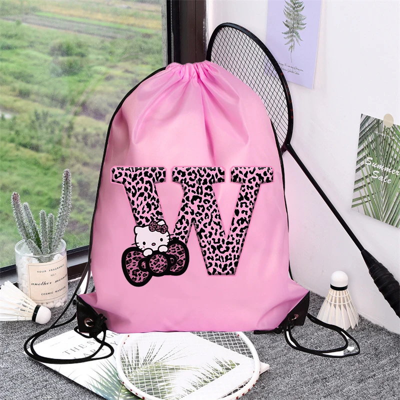 Hello Kitty Drawstring Bag Sports Waterproof Backpack Bundle Pocket Anime Sanrio Terylene Basketball Bags Boys Girls Xmas Gift