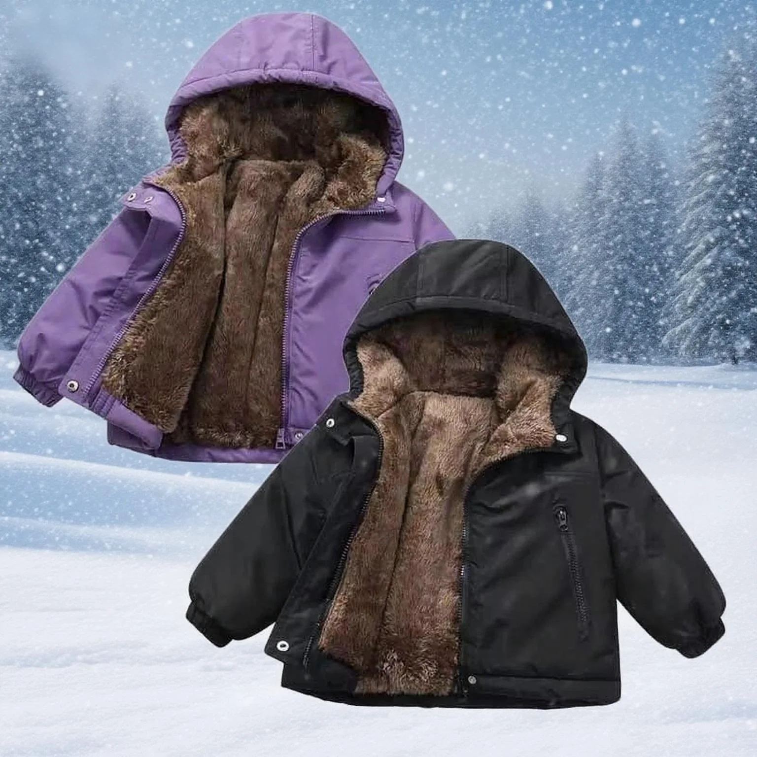 Kinder gepolsterte Daunenjacken aus Baumwolle für Jungen und Mädchen, dicke Plüsch-Kapuzenmäntel, Teenager-Schneeparka aus Lammwolle, Oberbekleidung, Kinderkleidung, 2–12 Jahre