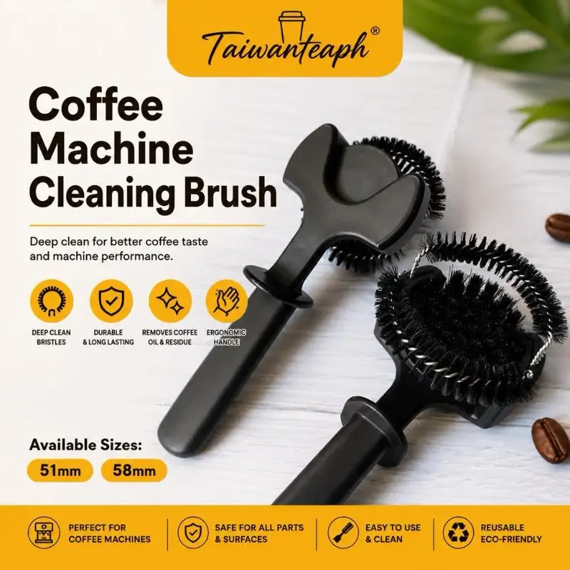 Portable Espresso Machine Group Head Cleaning Brush Anti-Scald Wood Grain Handle for Travel Coffee Making Kits