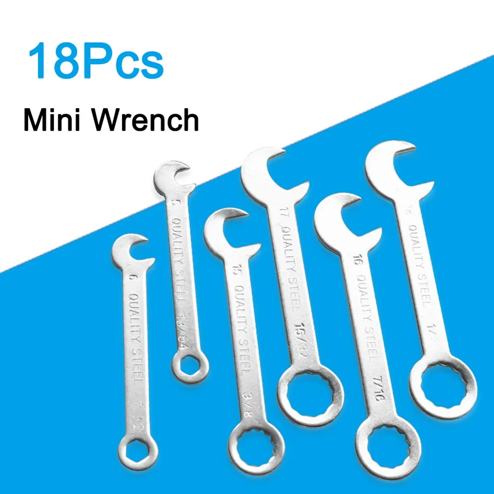 18pcs 1-18mm Mini Box Wrench Set Open Dual-Purpose Combination Ratchet Wrench Portable Universal Spanner Repair Hand Tools