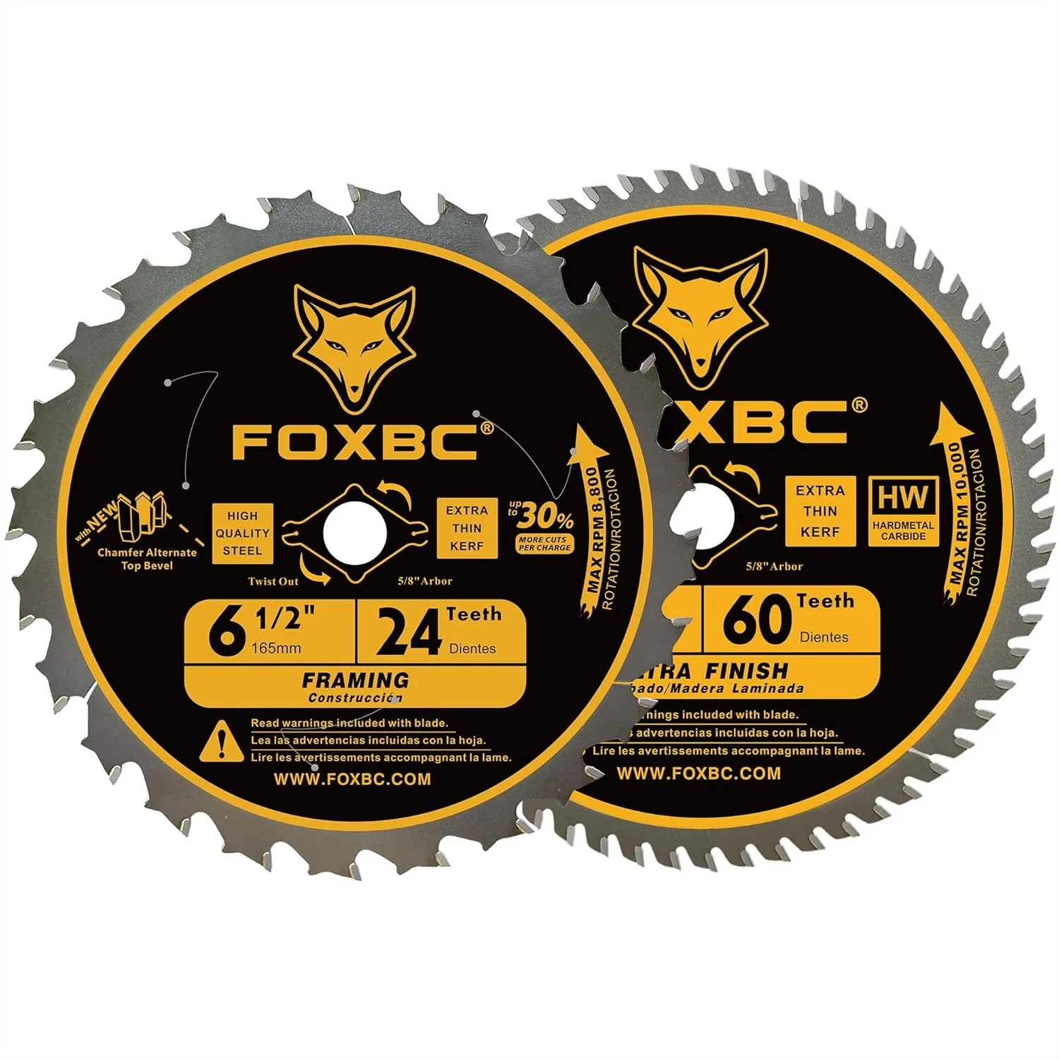 

6-1/2 inch Circular Saw Blade 24T 60T Combo Pack, Thin-Kerf Wood Cutting with 5/8" Arbor
