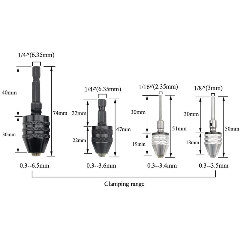 Y17A 4PCS Bohrfutter Schnell Ändern Adapter Mini 3-Backen Bohrfutter Schraubendreher Adapter Elektrische Bohrer Umwandlung Chuck set
