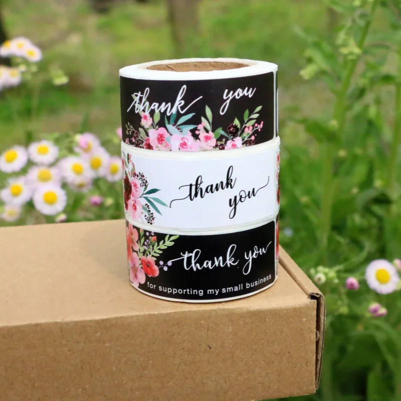 120pcs/Roll Rectangular Floral Thank You Adhesive Labels for Flower Shop Baking Gift Envelope Sealing Packaging Decor