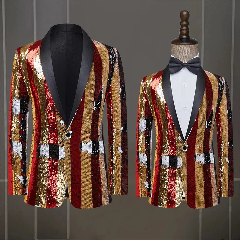 Costumi da spettacolo per uomo, spettacoli teatrali, cantanti, ospiti, abbigliamento formale, colletto di frutta verde, paillettes, abito pieghevole