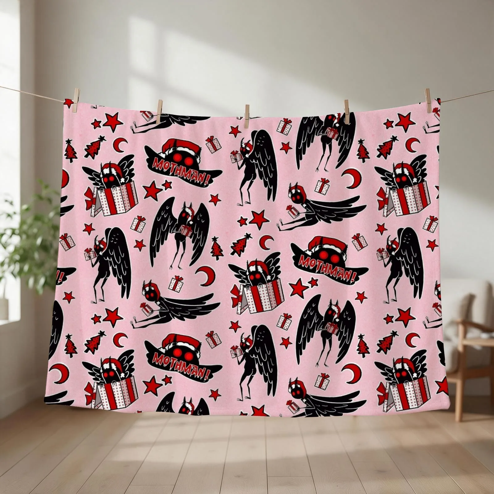 Cryptid Christmas Mothman Throw Blanket couch cozy soft plush fuzzy picnic outdoor blanket