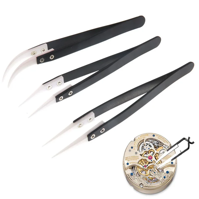 3PCS Straight Aimed Ceramic Tweezers for Electronics Soldering Stainless Steel Handle Precision Tweezers Hand Tool