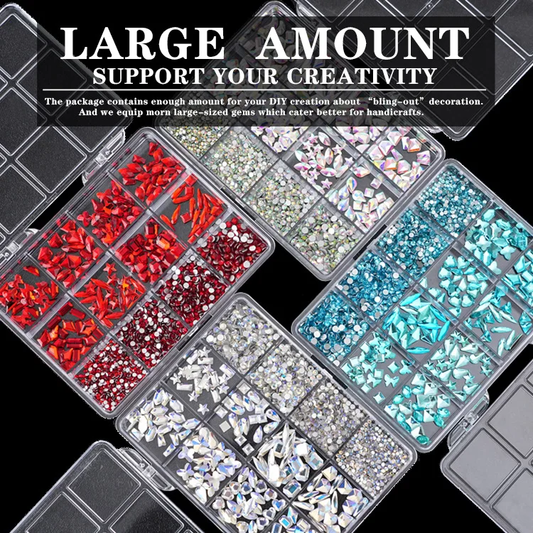 New Mixed Style Nail Rhinestones Shiny Crystal AB Color Flat 3D Nail Art Decorations Accessories