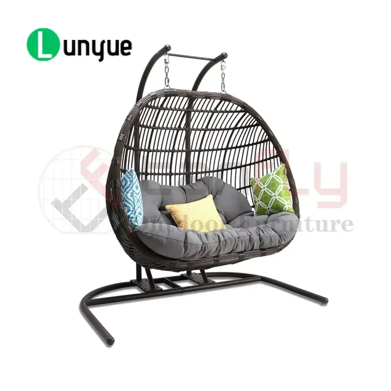 Deluxe Double Seat Hanging Egg Chair Swing Outdoor Garden Furniture Set for Patio Yard Backyard Comfortable Durable Relaxing