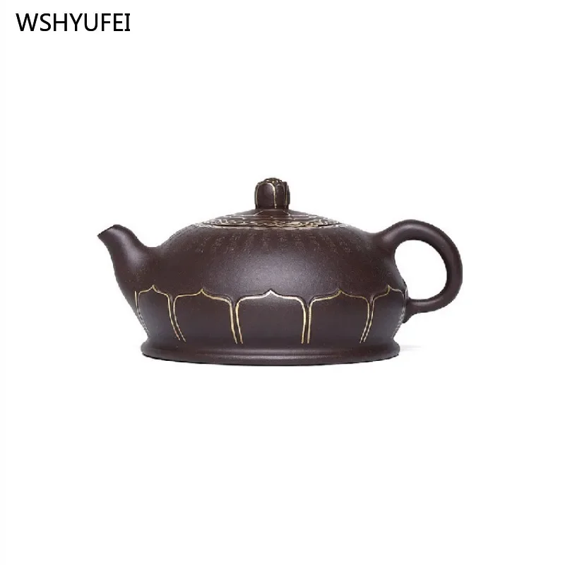 

Yixing Purple clay teapot 310ml Original mine purple clay gold painted lotus teapot Household tea pot Kung Fu Teapot 1pcs