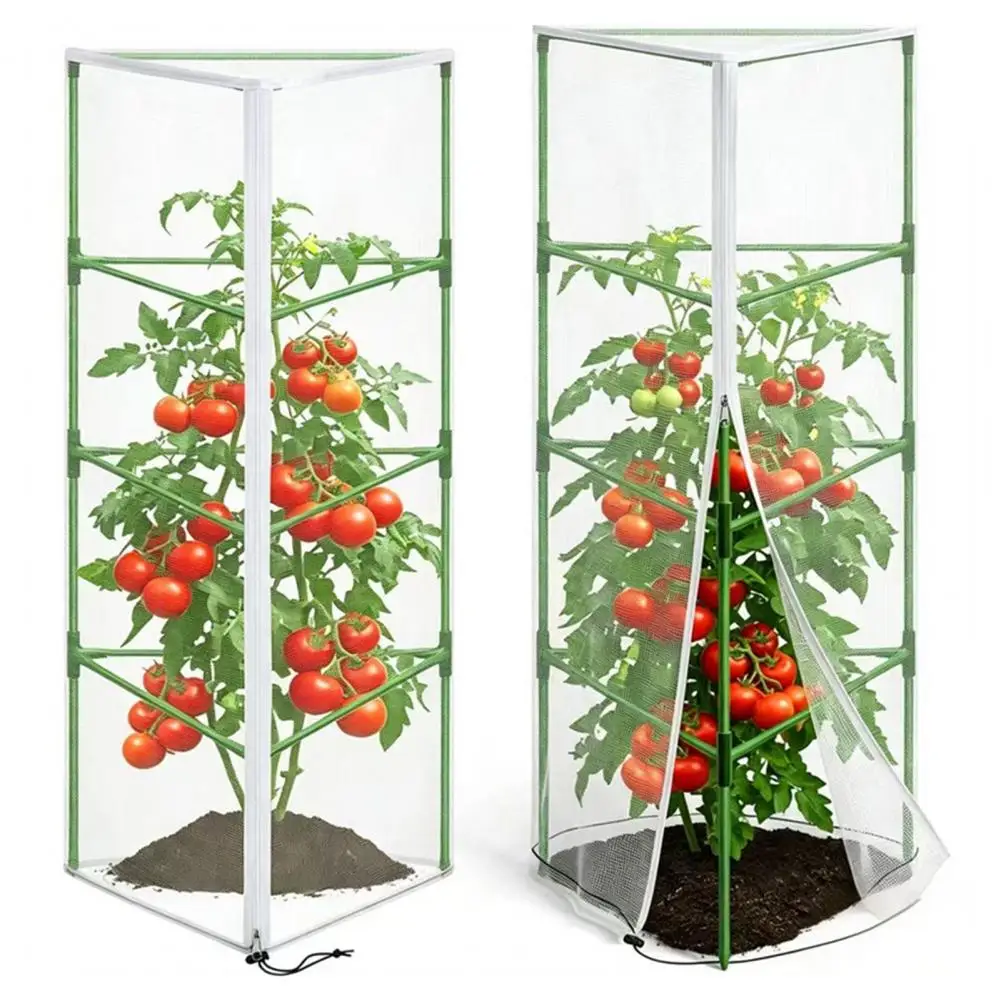 Garden Bird Netting for Round Triangular Tomato Cage Breathable Mesh Netting Insect Barrier Netting with Zipper Drawstring Plant