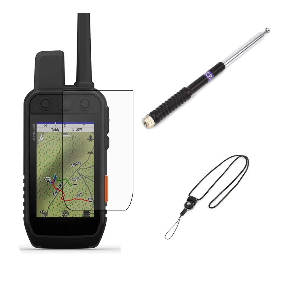 LCD Screen Protector Shield Fillm+Lanyard+ Long Range Extendable High Gain Telescopic Antenna for Garmin Alpha 200i 200 300i 300