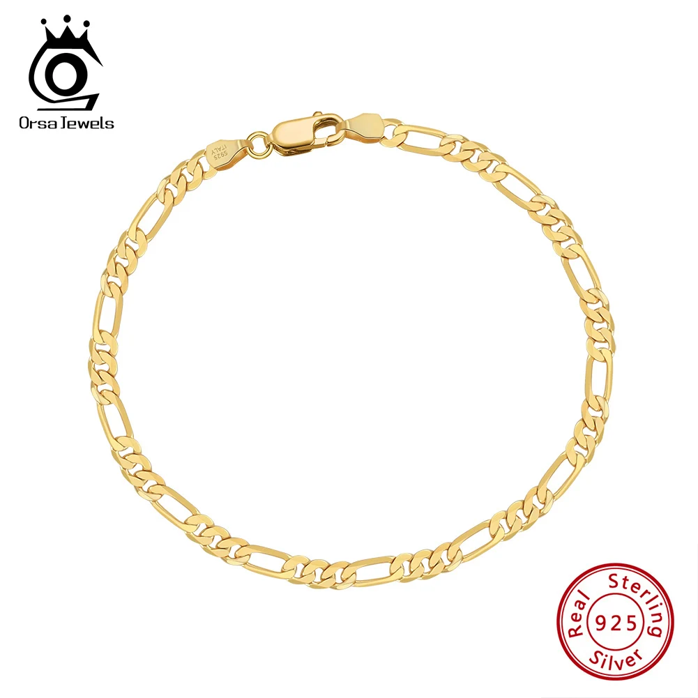 

ORSA JEWELS 100% стерлинговое серебро 925 пробы, итальянский браслет-цепочка Фигаро с бриллиантовой огранкой 3,3 мм для женщин, ювелирные изделия ручной работы для вечеринок SB66