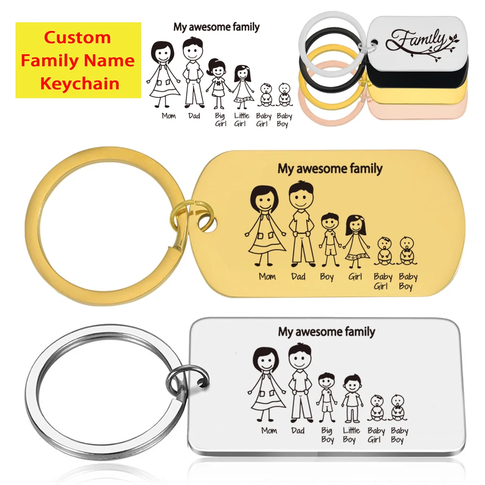 

Custom Family Member Name Keychain Engraving Stainless Steel Personalized Dad Mom Boy Girl Keyring Key Chain Ring Holder Gifts