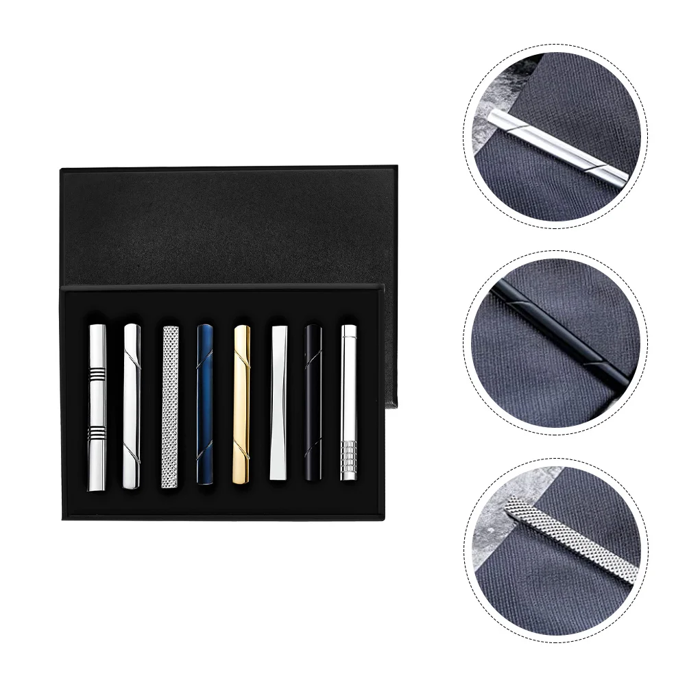 8 Pcs Men's Tie Clips Clamp Clasp Business Bar Necktie Suit Decoration Pinch Accessories