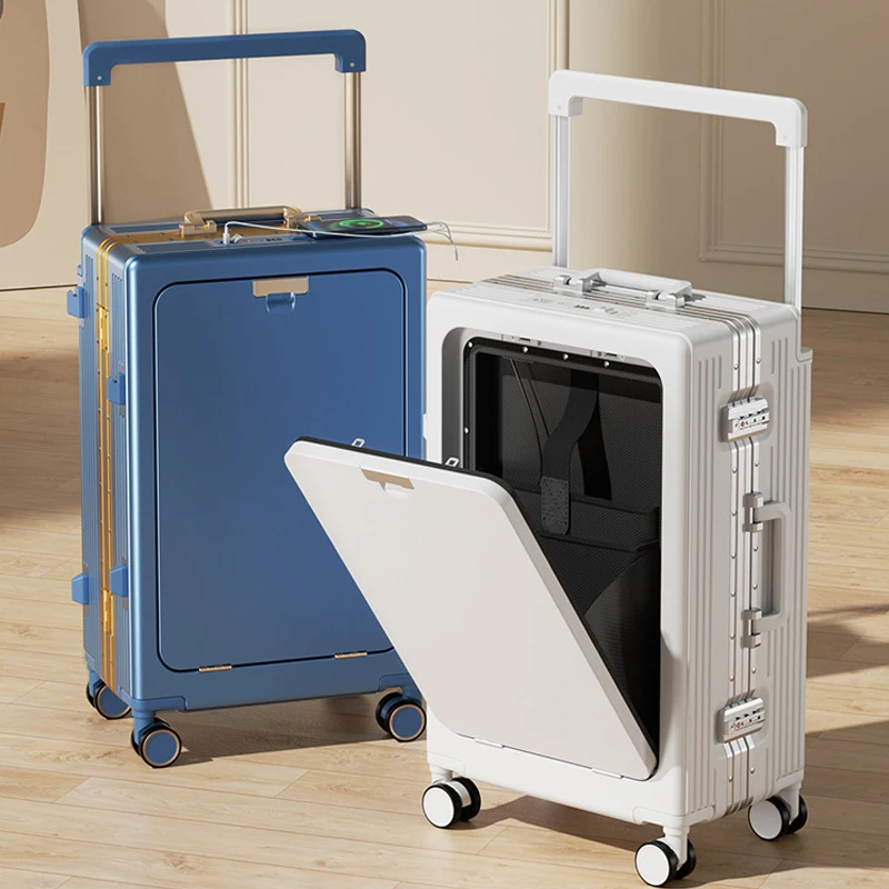 

Front Opening Luggage Wide Trolley Travel Suitcase Aluminum Frame Multifunctional Business Laptop Bag Carry-on Suitcase 20-28''