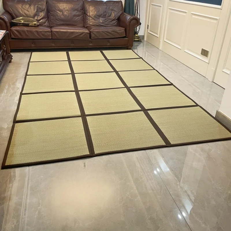 

195x325cm Japanese Style Foldable Rush Grass Mat - Traditional Tatami-Inspired Floor Mat Woven Straw, Lightweight & Portable