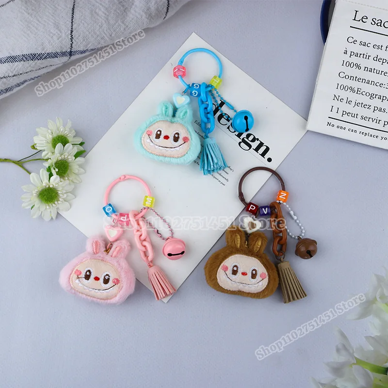 Labubu Keychians Pop Mart ,monster Keyrings Cute Acrylic Cartoon Plush Toy Bell Decoration Hanging Chain Backpack Pendant Gifts