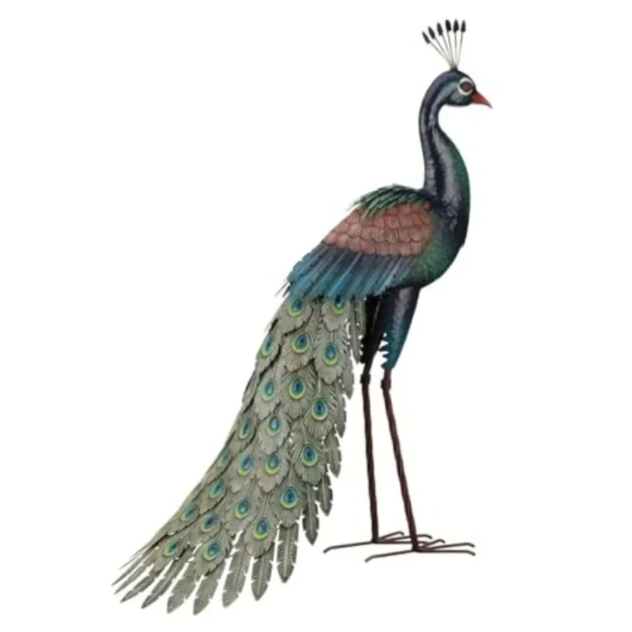 Peacock Metal Statue for Outdoor Garden Yard Art Sculpture, Bronze Finish, Weather-Resistant Steel, Elegant Decorative Accent