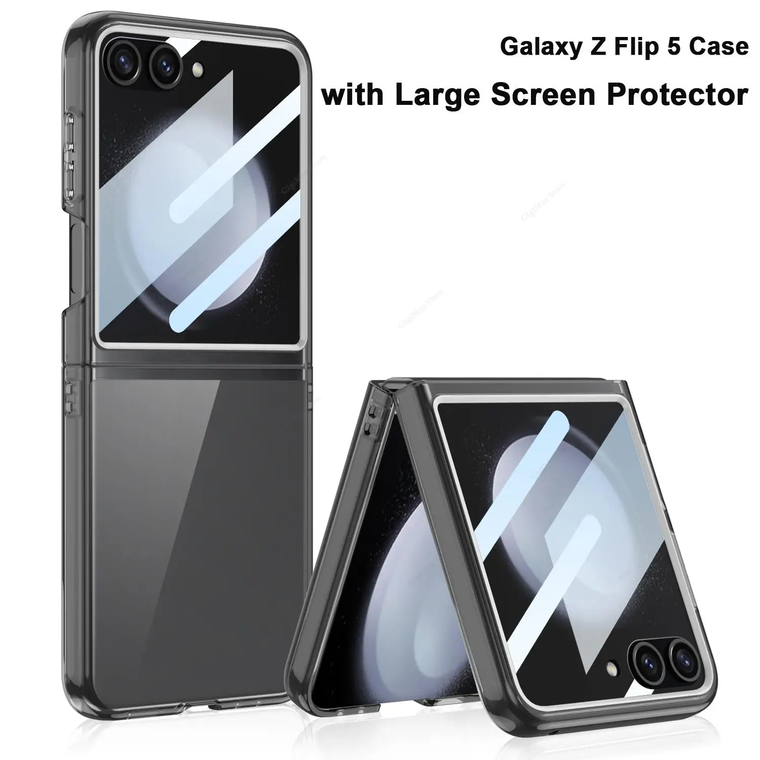 Large Screen Protector Clear Case For Samsung Galaxy Z Flip 5 Flip5 Protective Cover For Samsung Z Flip 5 ZFlip5 Flip5 Slim Case