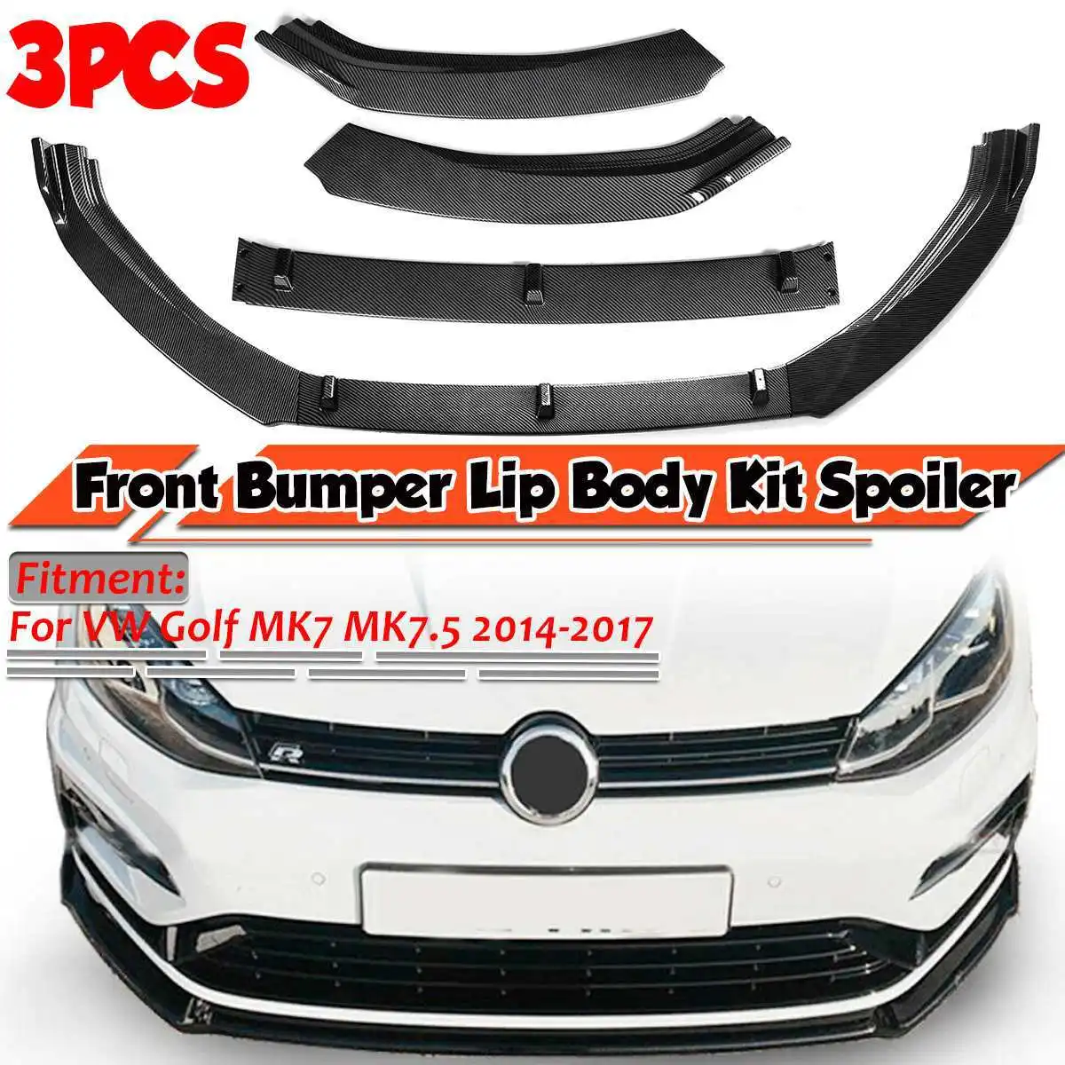 

Black Lower Lip Front Bumper Protect Front Skirt Spoiler for Golf 7/7.5 Front Lip 14-17 Volkswagen Front Body Kit Splitter Trim