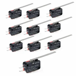 10PCS Electrical Micro Switches V-153-1C25 Limit Switch Long Straight Hinge Lever Type SPDT Switch for Instrument Measure