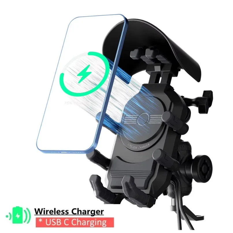 

Shockproof & Light Blocking Motorcycle Phone Holder Wireless Charger & 18W USB 30W Type C Fast Charging Motorbike Bicycle Stand