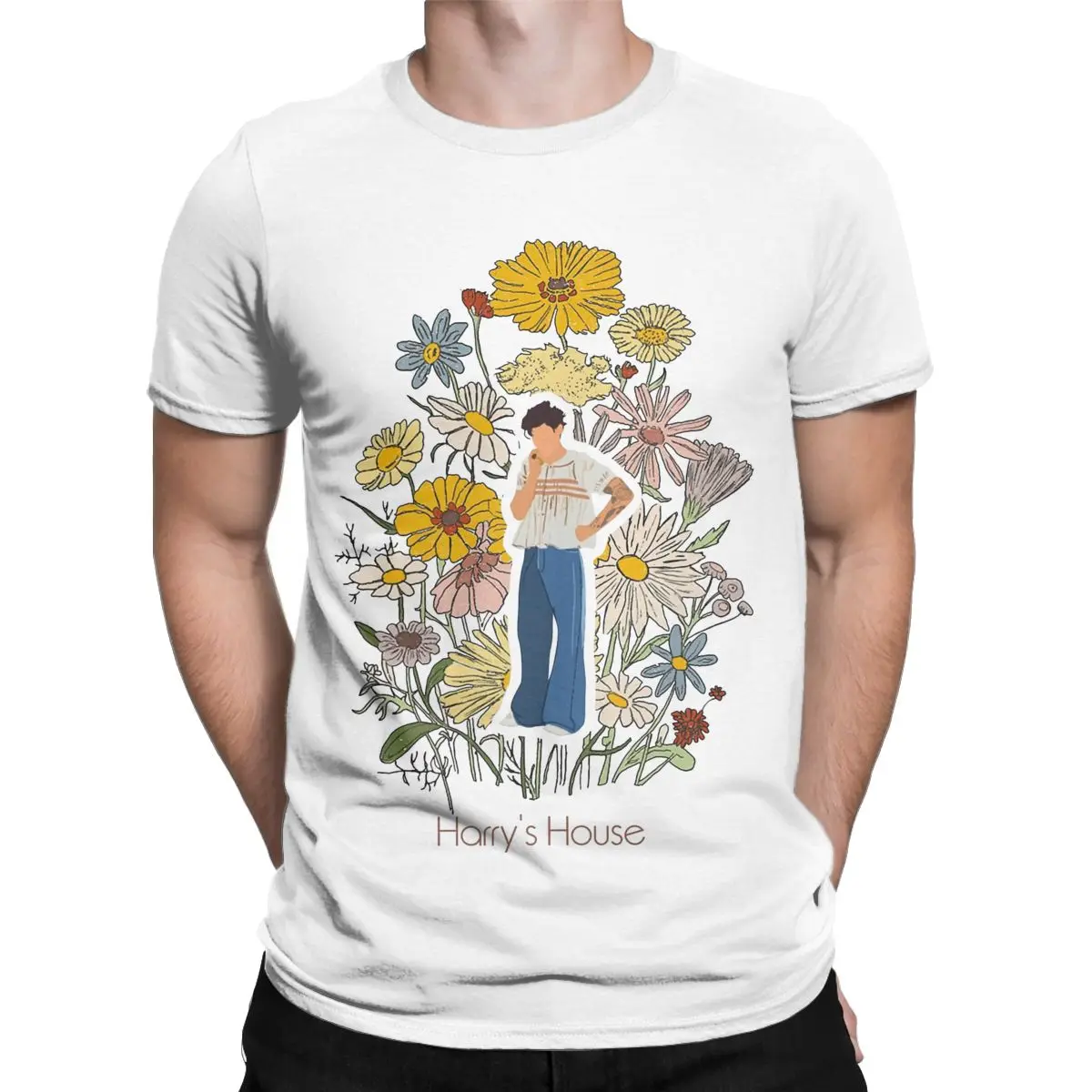 Awesome Harrys Styled Fruit Man With Flowers T-Shirts Men Round Neck Pure Cotton T Shirts Short Sleeve Tees Classic Clothing