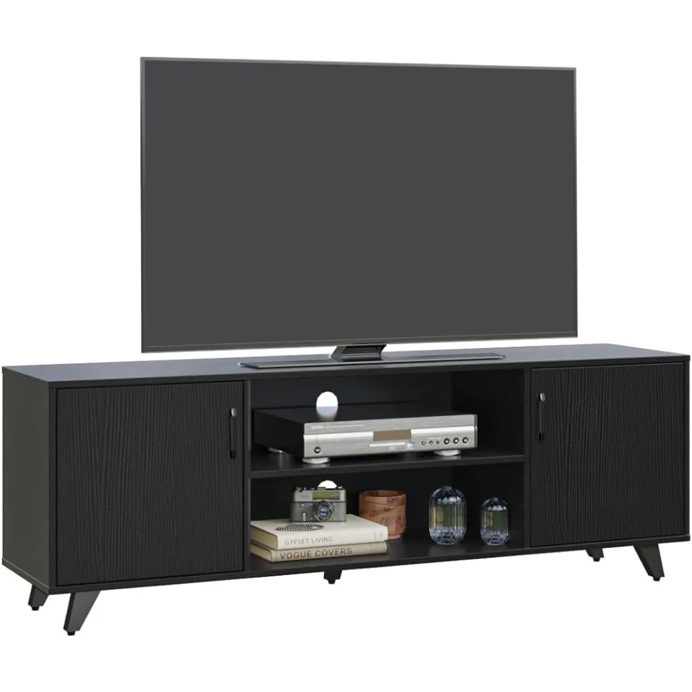 TV Stand Television Stands TV Console Unit with Shelf and 2 Doors Storage Cabinets for Living Room Bedroom (Black, 53.5 inches)