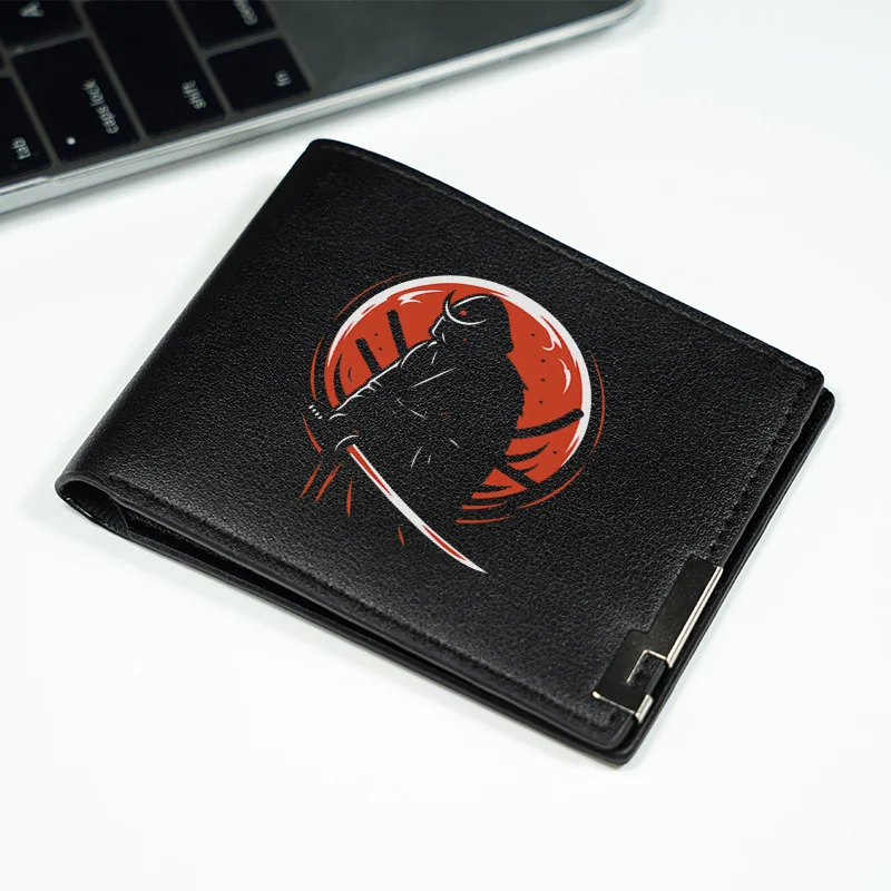 Portafoglio in pelle PU Samurai Warrior Design Portafoglio compatto da uomo leggero e durevole in stile business minimalista con opere d'arte audace